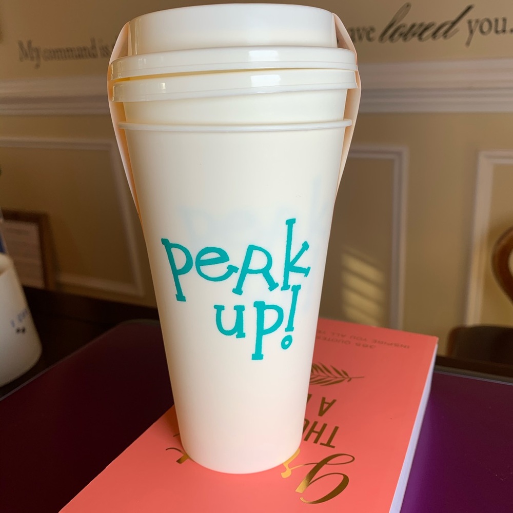 PERK UP! COFFEE OR TEA OR BEVERAGE REUSABLE TUMBLER SET OF 2
